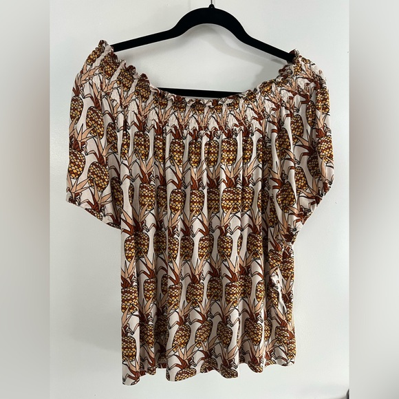 Anthropologie Pineapple Off Shoulder Top Porridge Clothing size Large (MSRP $98) - Picture 4 of 6